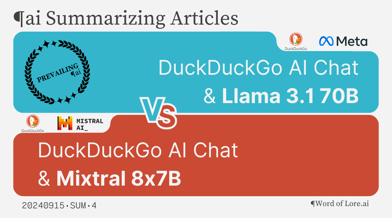 A Trial Card: DuckDuckGo & Llama 3.1 70B prevails over DuckDuckGo & Mixtral 8x7B at the Article Summarization trial