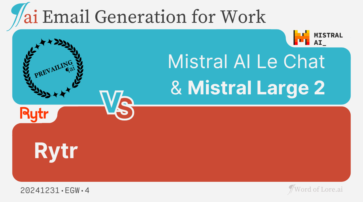 A Trial Card: Mistral Large 2 (Mistral AI) prevails over Rytr at the Email Generation for Work trial